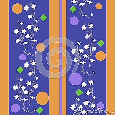 Watercolor seamless pattern white and flowers blue yellow Stock Photo