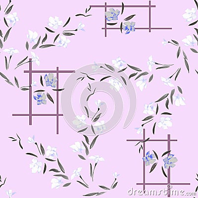 Watercolor seamless pattern white and gray flowers on a lilac background Stock Photo