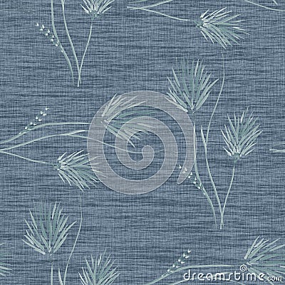 Watercolor seamless pattern of wild big turquoise flowers on a dark blue linen background -5 Stock Photo
