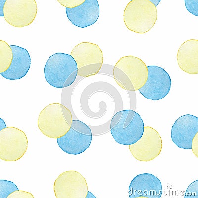 Watercolor seamless pattern yellow and blue polka dots.Seamless background for your design Stock Photo