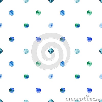 Watercolor seamless simple polka dot childish pattern on white. Stock Photo