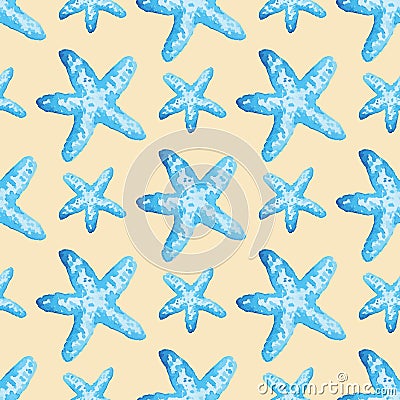 Watercolor seamless starfish pattern. Vector Illustration