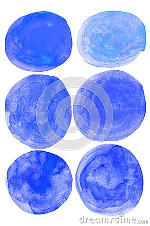 Watercolor set of blue circles paint isolated on white background. trendy color 2020 year, covers highlights social media Stock Photo