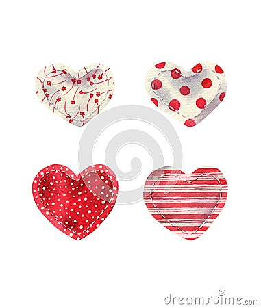 Watercolor set of bright hearts isolated on white. Cute illustration for party decor textile souvenirs design Cartoon Illustration