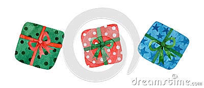 Watercolor set of Christmas multicolored gifts with various cute designs Cartoon Illustration