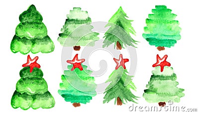 Watercolor set of Christmas trees Stock Photo