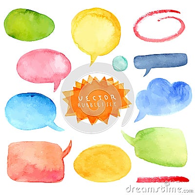 Watercolor set of colorful speech bubbles Vector Illustration