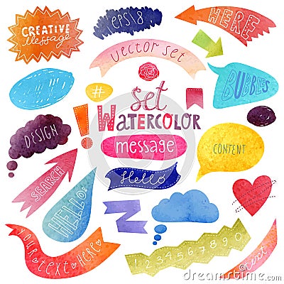 Watercolor set of colorful speech bubbles Vector Illustration