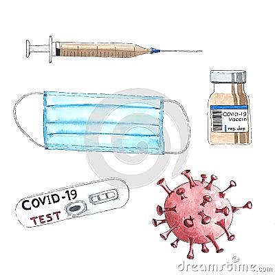 Watercolor set Covid-19 virus Stock Photo