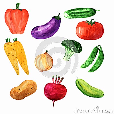 Watercolor set of fresh vegetables Stock Photo