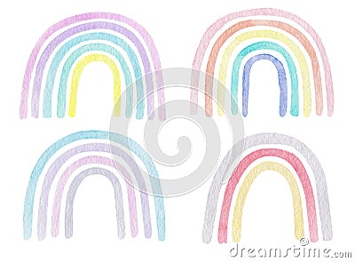 Watercolor set of rainbow in pastel color. Childish art illustration clipart in trendy scandinavian style Cartoon Illustration