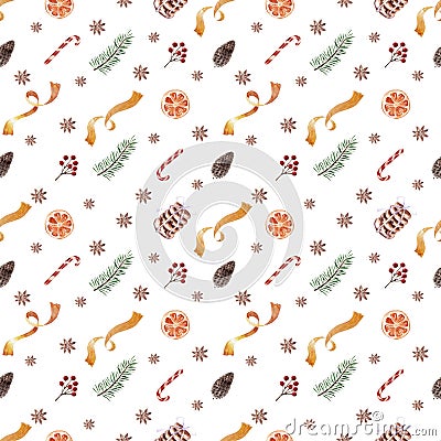 Watercolor set of seamless patterns for festive New Year and Christmas themes Stock Photo