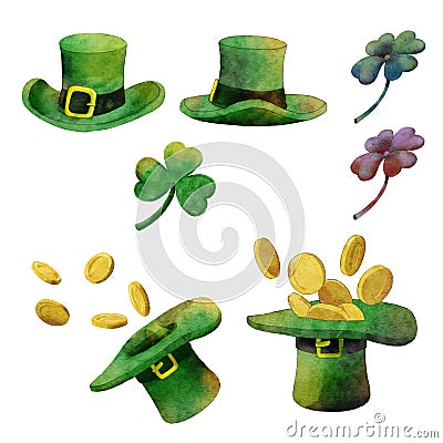 Watercolor set for st Patrick`s day.illustration vector Vector Illustration