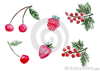 Watercolor set of summer berries Stock Photo