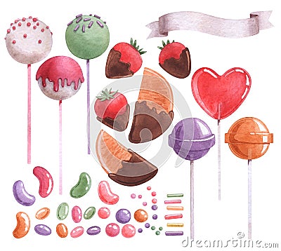 Watercolor set of sweet elements Stock Photo