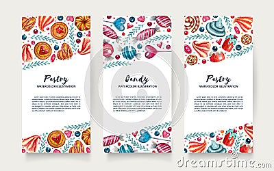 Watercolor set of templates with confectionery Stock Photo