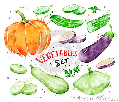 Watercolor set of vegetables. Stock Photo