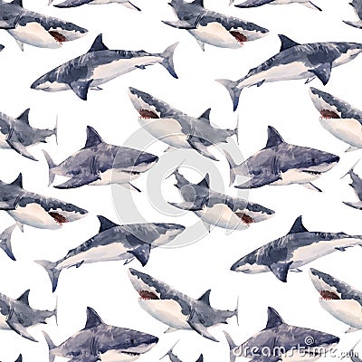 Watercolor shark vector pattern Vector Illustration