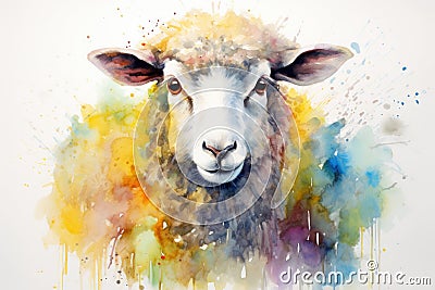 watercolor Sheep Cute sheep watercolor illustrations Cute goat hand-painted watercolor animals Cartoon Illustration
