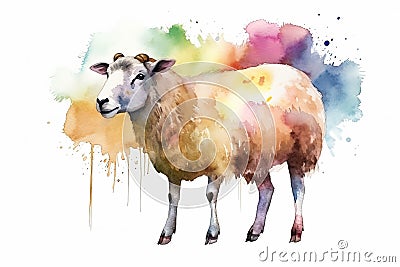 Watercolor sheep illustration on white background Cartoon Illustration