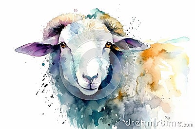 Watercolor sheep illustration on white background Cartoon Illustration