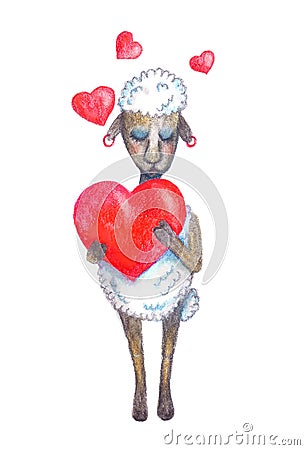 Watercolor sheep in love Stock Photo