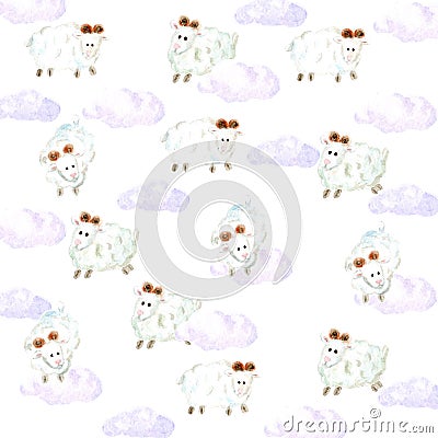 Watercolor sheepsand clouds background Stock Photo