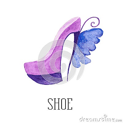 Watercolor shoes with the wings of a butterfly Vector Illustration