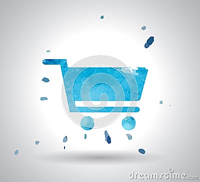 Watercolor shopping cart icon Vector Illustration