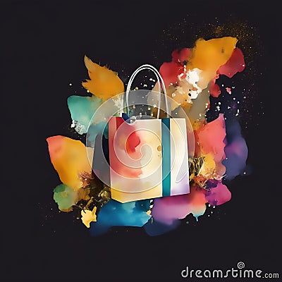 watercolor shopping online doodle icon on black friday Stock Photo