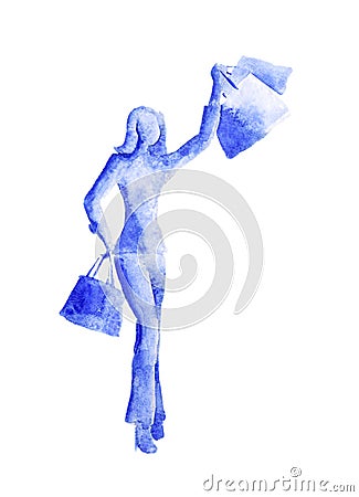 Watercolor shopping woman. Stock Photo