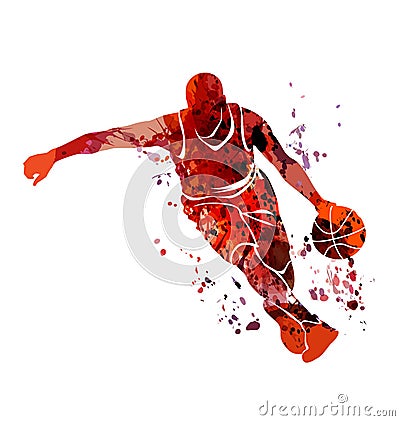 Watercolor silhouette basketball player Vector Illustration