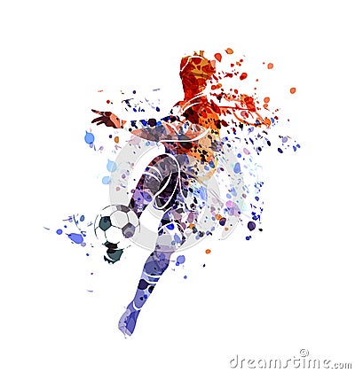 Watercolor silhouette soccer player Vector Illustration