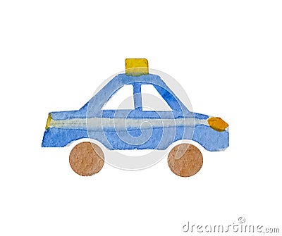 Watercolor silhouette of a toy car police on a white background isolated. Stock Photo