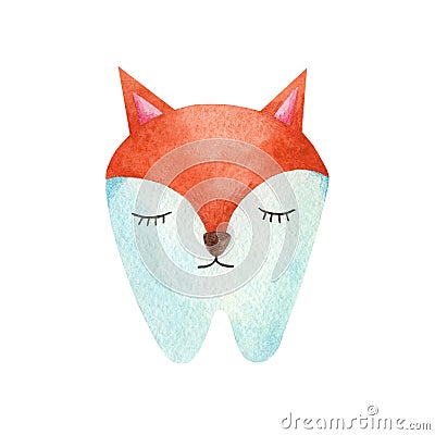 Watercolor singl tooth of a fox. Stock Photo