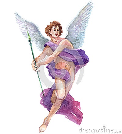 Watercolor single character mystical mythical character angel isolated Cartoon Illustration