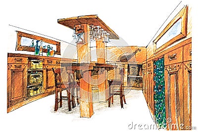 Watercolor sketch of an apartment interior Stock Photo