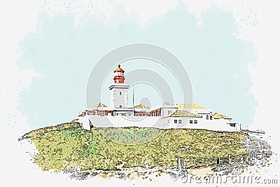 Illustration of a view of the lighthouse. Cartoon Illustration