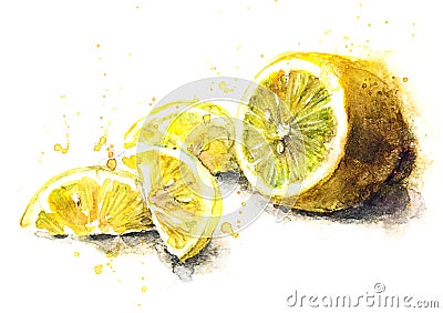 Watercolor sketch of lemon on a white background Stock Photo