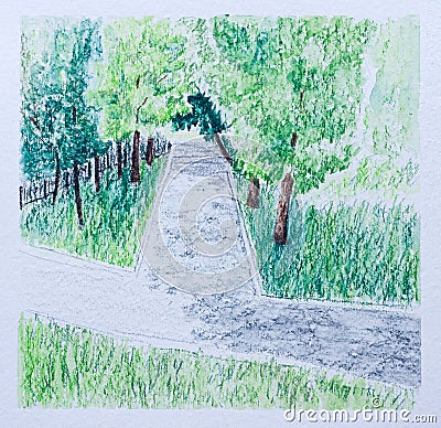 Sketch of path in the park Stock Photo