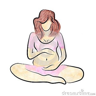 Watercolor sketch of a pregnant woman, pregnancy silhouette isolated on white background Stock Photo