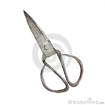 Watercolor sketch of scissors on a white background Stock Photo