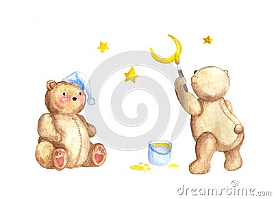 Watercolor sleepy bears Stock Photo