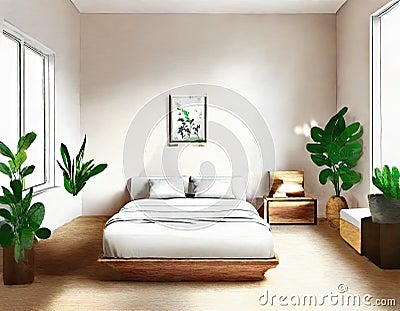 Watercolor of small modern home house design Stock Photo