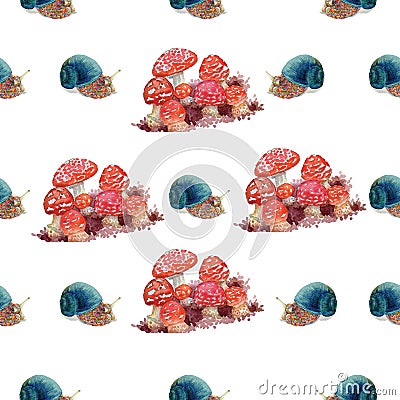 Watercolor snails pattern Stock Photo