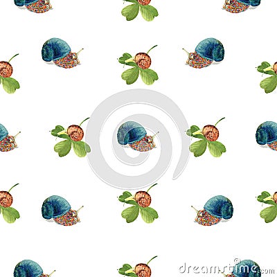 Watercolor snails pattern Stock Photo