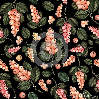Watercolor snowberry seamless pattern Stock Photo