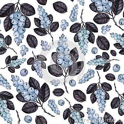 Watercolor snowberry seamless pattern on white background Stock Photo