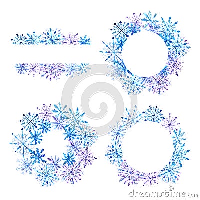 Watercolor snowflake frame card template Stock Photo