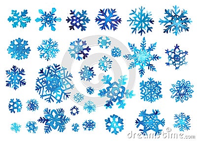 Watercolor snowflake set Stock Photo